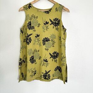 Habitat City Print Linen Tank Top Size S Green Pink Tropical Sleeveless Vacation